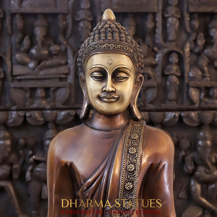 Brass Buddha Standing With Fancy Cape 43" (Copper & Gold)