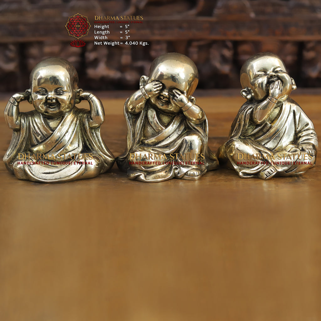 Brass Happy Monks, Fine Golden Finish 5"