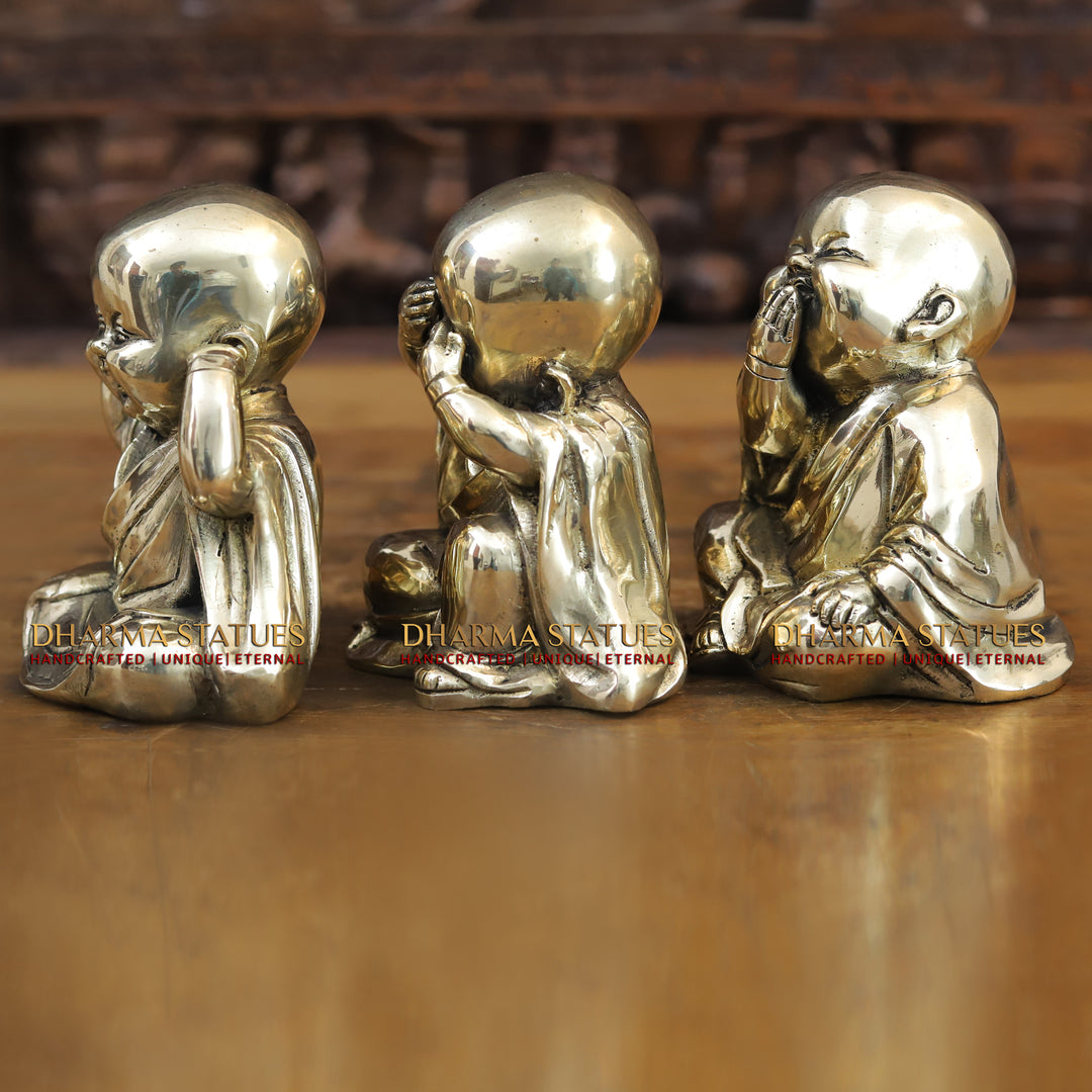 Brass Happy Monks, Fine Golden Finish 5"