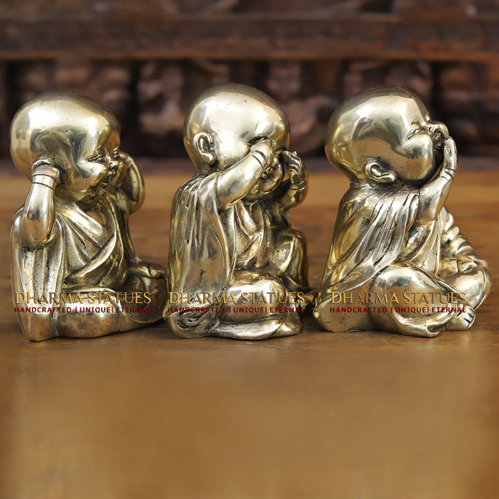 Brass Happy Monks, Fine Golden Finish 5"