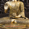 Brass Buddha Statue, Sitting With Flower carving, Smooth Finish, 21"