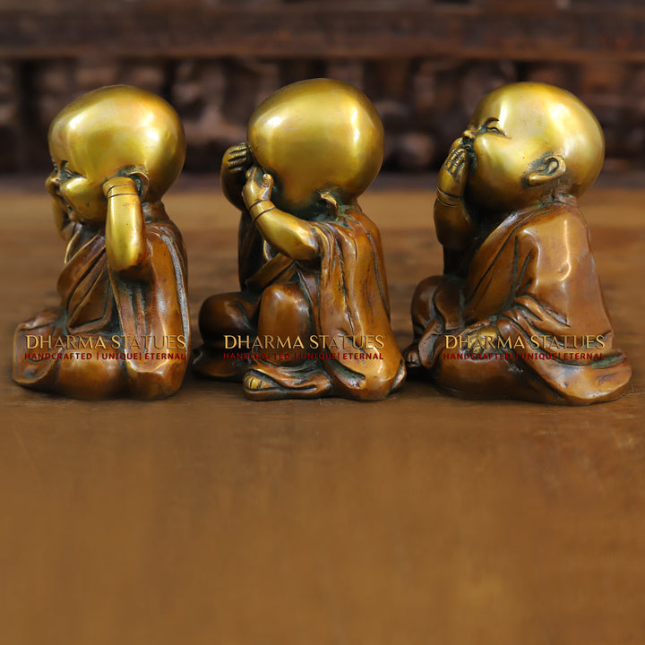 Brass Happy Monks Idol, Fine Bronze and Golden Finish 5"