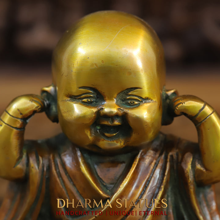 Brass Happy Monks Idol, Fine Bronze and Golden Finish 5"