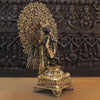 Brass Krishna Playing the Flute, Standing Below the Tree, Golden & Black Patina Finish, 32"