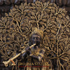 Brass Krishna Playing the Flute, Standing Below the Tree, Golden & Black Patina Finish, 32"