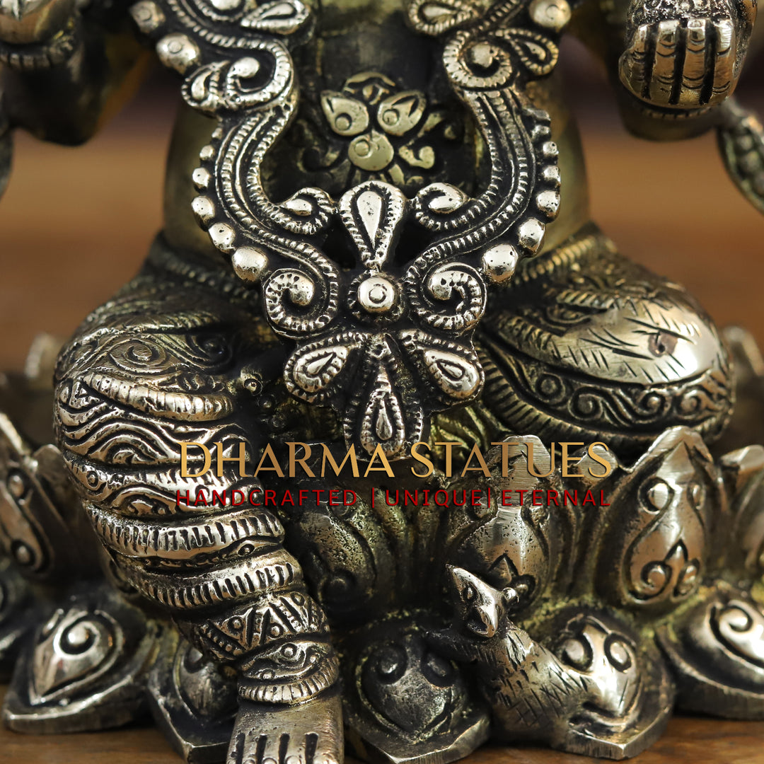 Brass Ganesh Idol, Sitting on a Lotus, Smooth Finish 10"