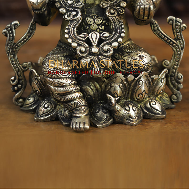 Brass Ganesh Idol, Sitting on a Lotus, Smooth Finish 10"