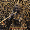 Brass Krishna Playing the Flute, Standing Below the Tree, Golden & Black Patina Finish, 32"