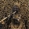 Brass Krishna Playing the Flute, Standing Below the Tree, Golden & Black Patina Finish, 32"