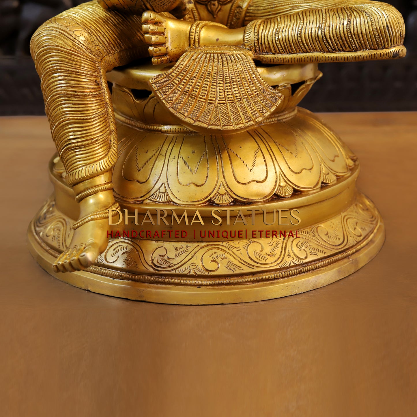 Brass Saraswati seated on Lotus, Fine Golden Finish, 24"