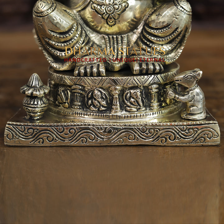 Brass Ganesh Seated On Ashtvinayak Base, Smooth Finish 10"