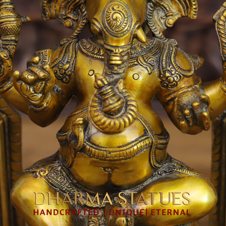 Brass Ganesh Seated with South Indian Prabhavali Golden Finish 15"