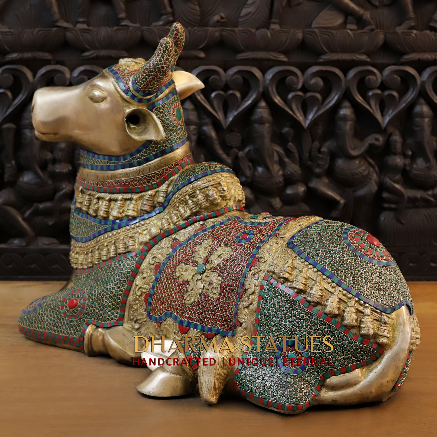 Brass Nandi seated, Golden & Stonework, 21.5"