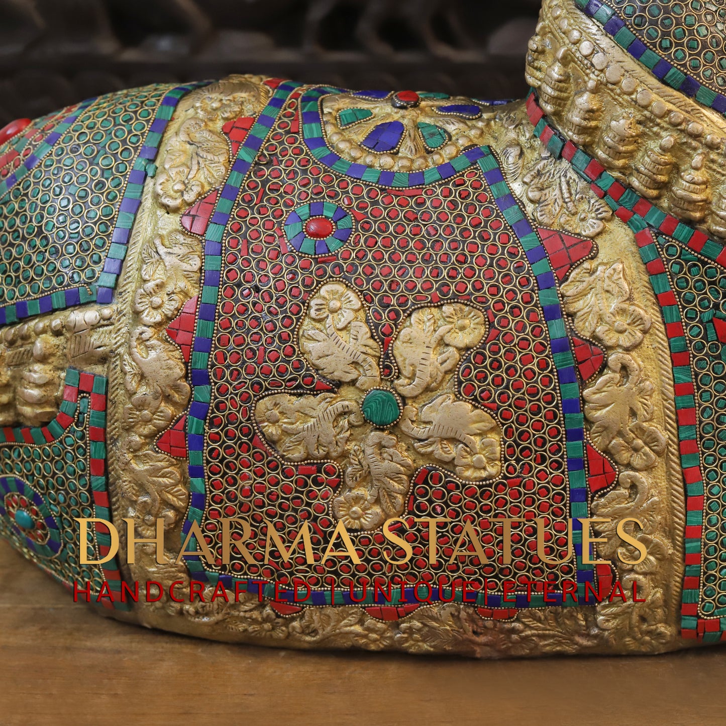 Brass Nandi seated, Golden & Stonework, 21.5"