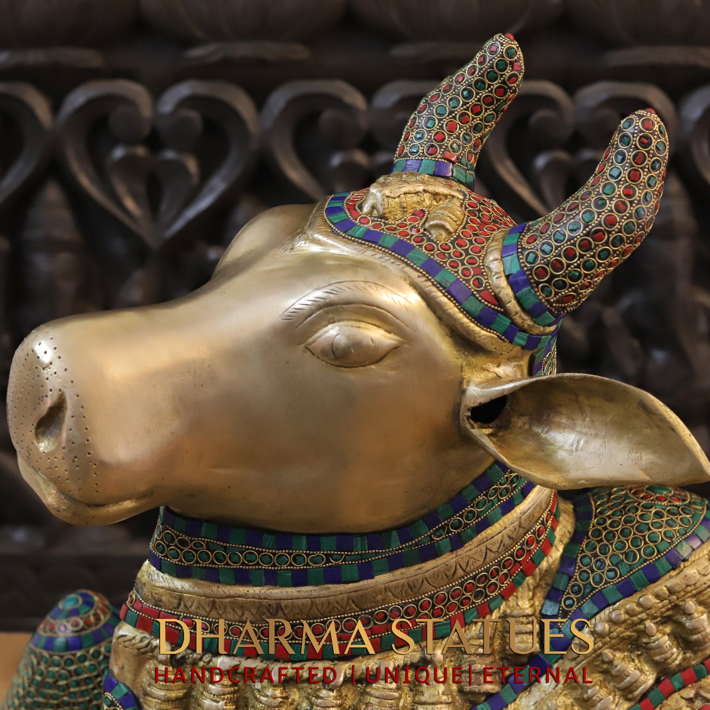 Brass Nandi seated, Golden & Stonework, 21.5"