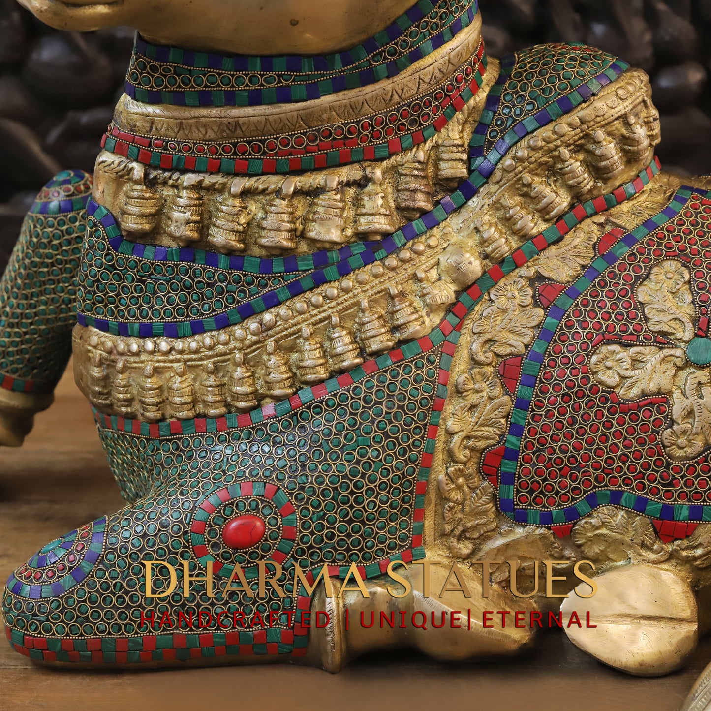 Brass Nandi seated, Golden & Stonework, 21.5"