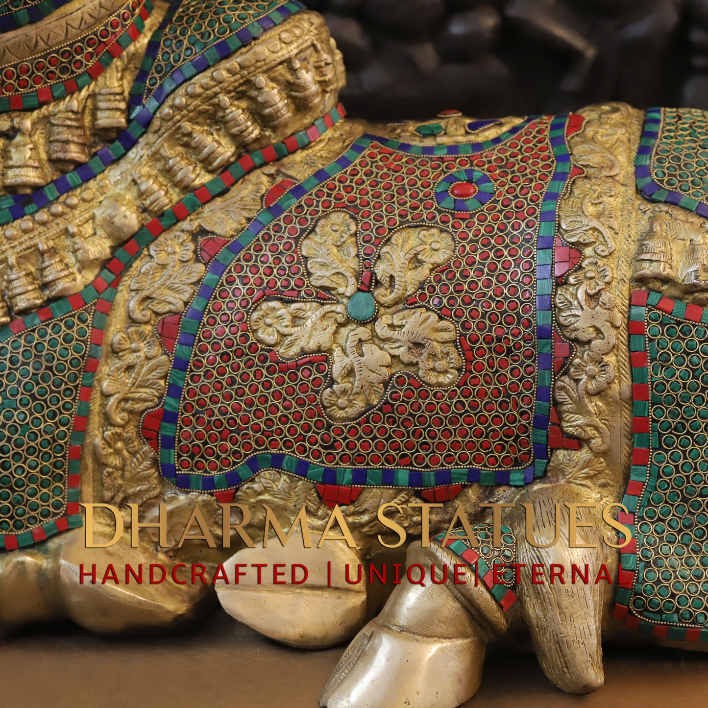 Brass Nandi seated, Golden & Stonework, 21.5"