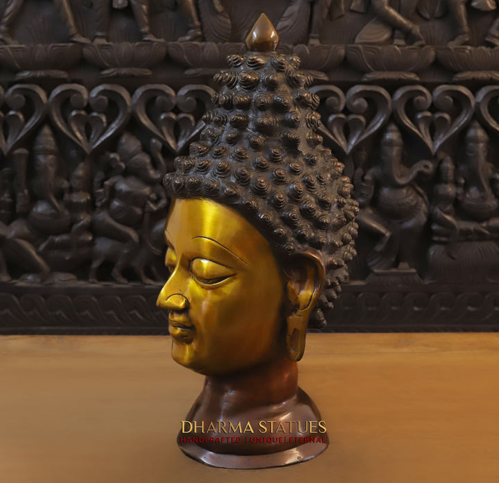 Brass Buddha Head, Golden and Copper, 23"