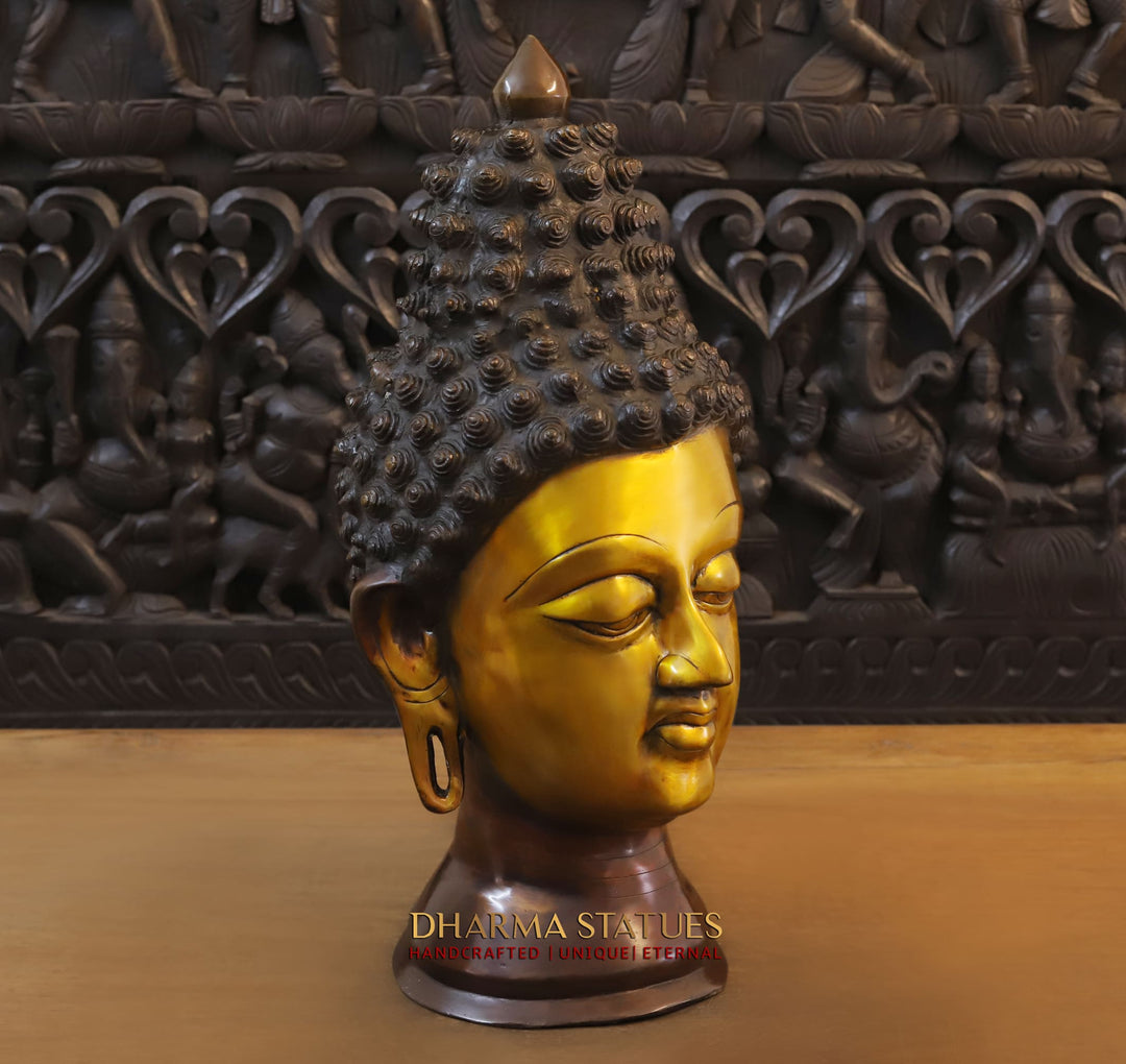 Brass Buddha Head, Golden and Copper, 23"