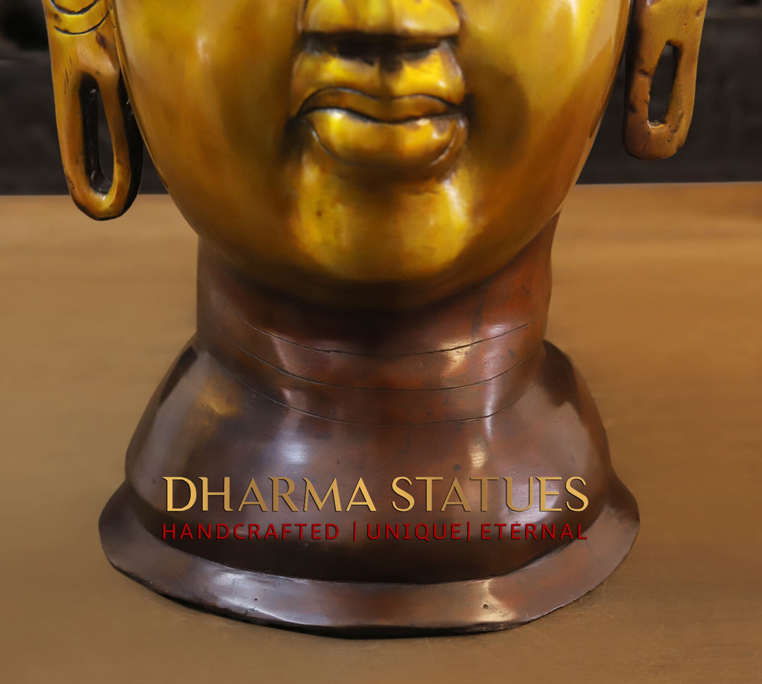 Brass Buddha Head, Golden and Copper, 23"