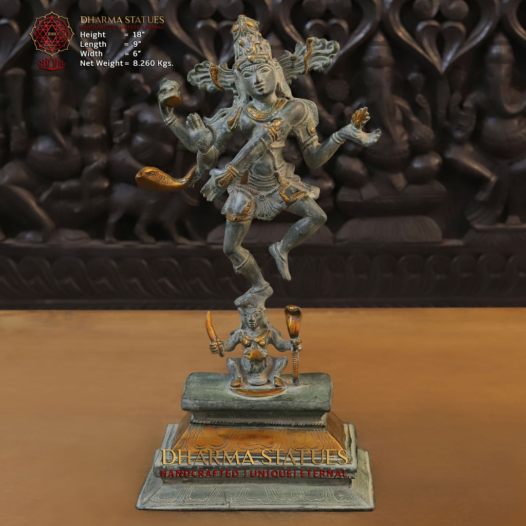 Brass Natraj Statue, Lord Shiva as Nataraja, 18" front view