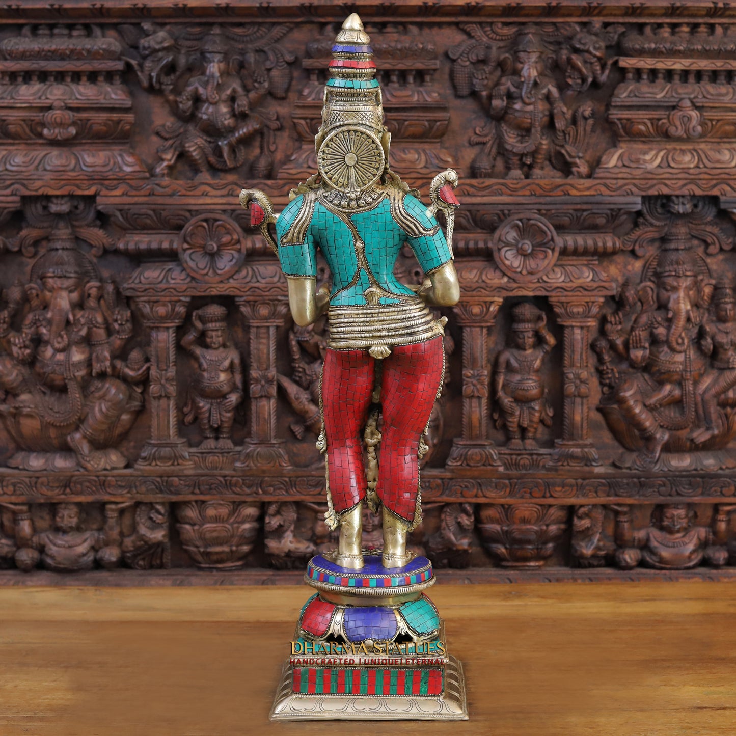 Brass Deep Lady, standing on a Lotus, Stone & Golden Finish 32"