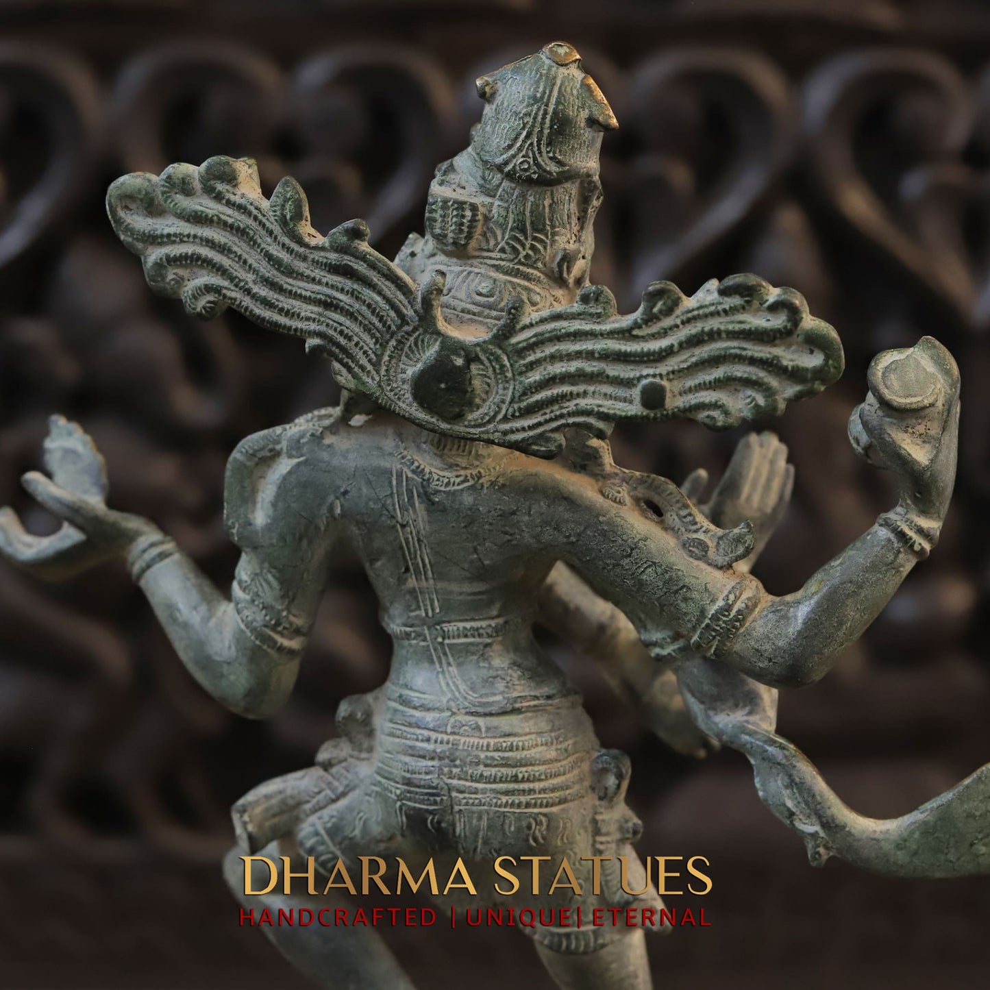 Brass Natraj Idol, A Symphony of Movement,Green Patina Finish with Golden Hues, 18"