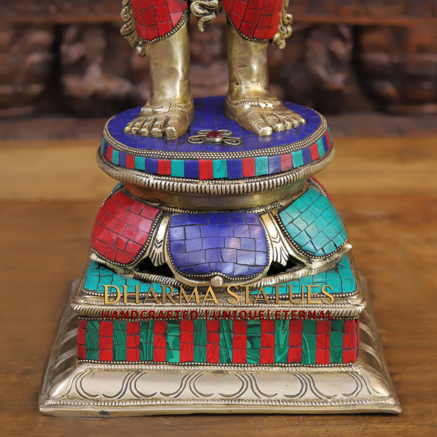 Brass Deep Lady, standing on a Lotus, Stone & Golden Finish 32"