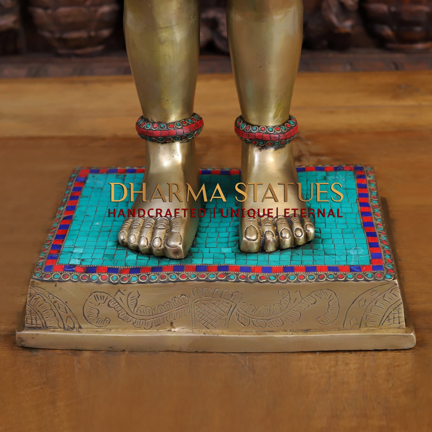 Brass Hanuman Statue, Standing, Fine Stone & Golden Work 36"