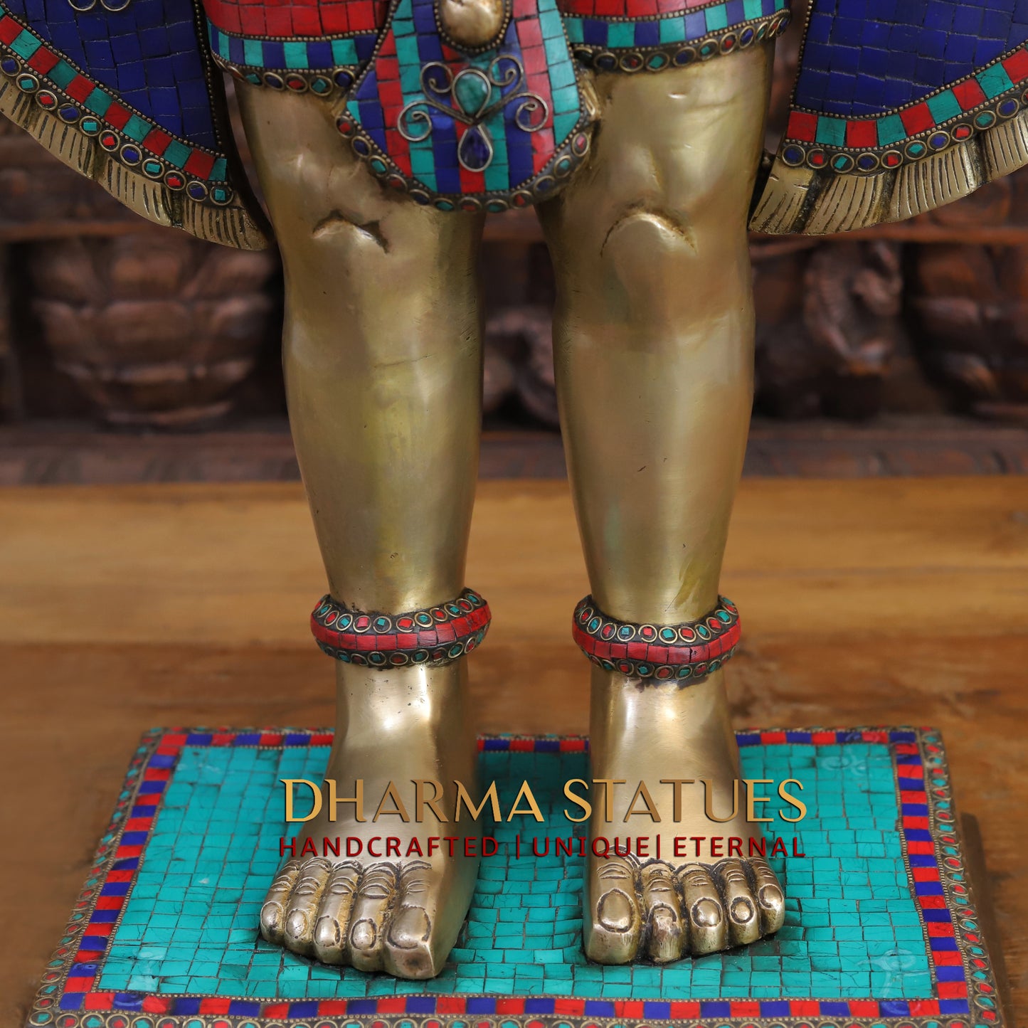Brass Hanuman Statue, Standing, Fine Stone & Golden Work 36"