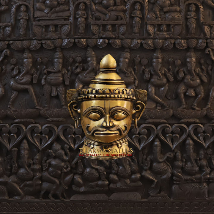 Brass Hanuman Head, A Crown Adorns his Head 14"