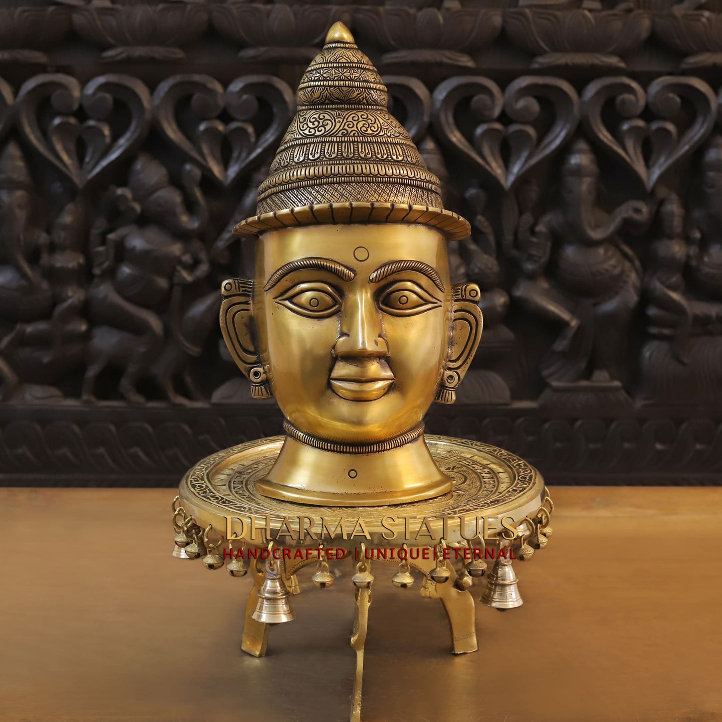 Brass Parvati Head Idol, Golden Fine Work 14"