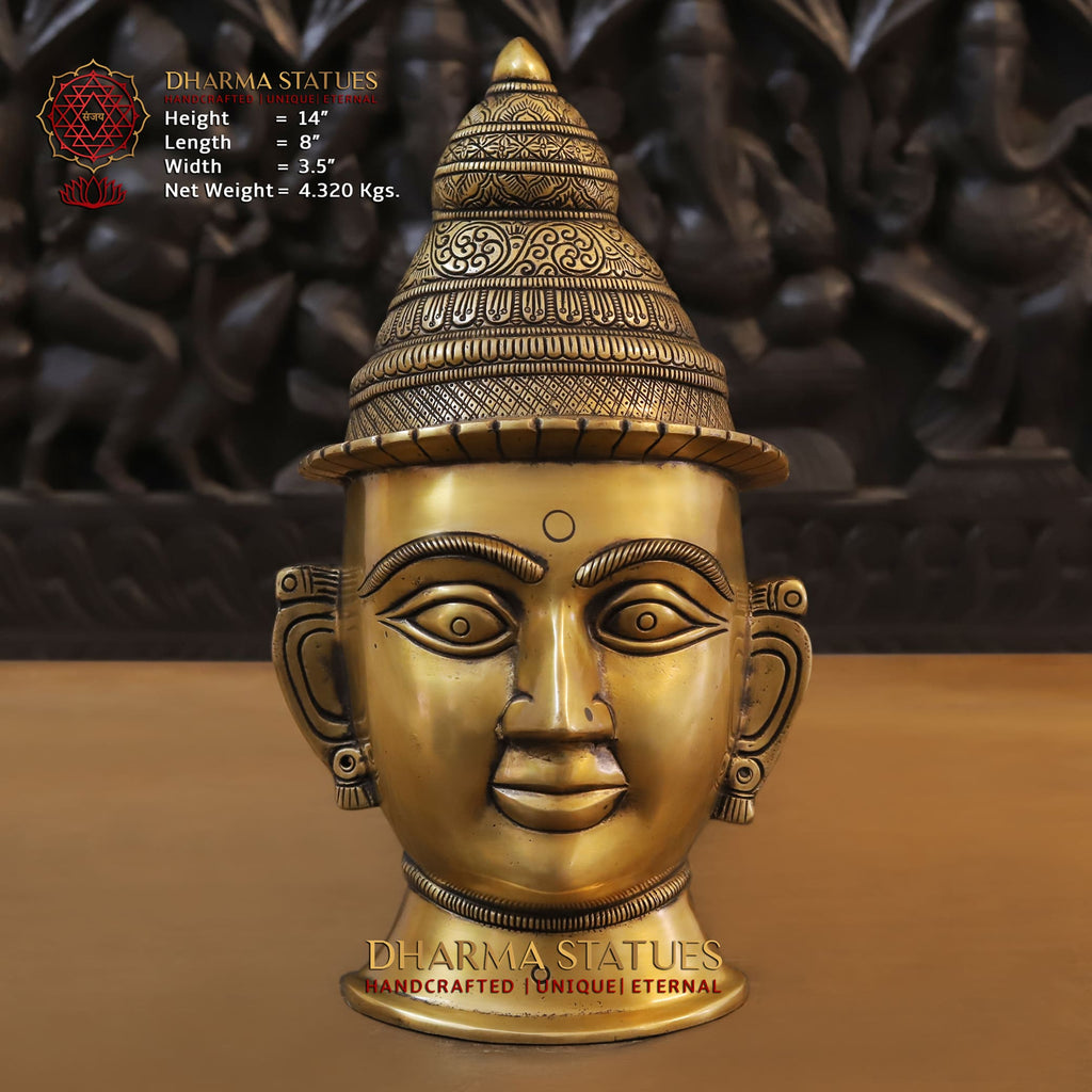 Brass Parvati Head Idol, Golden Fine Work 14"