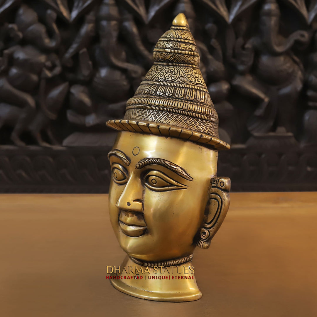 Brass Parvati Head, The wife of Lord Shiva. 14"