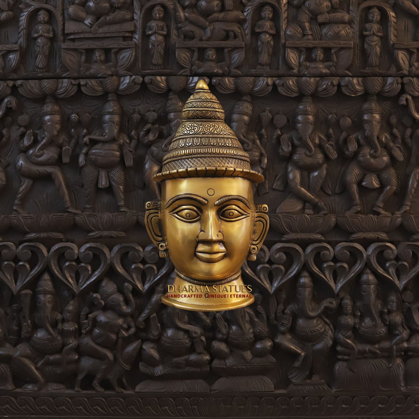 Brass Parvati Head Idol, Golden Fine Work 14"