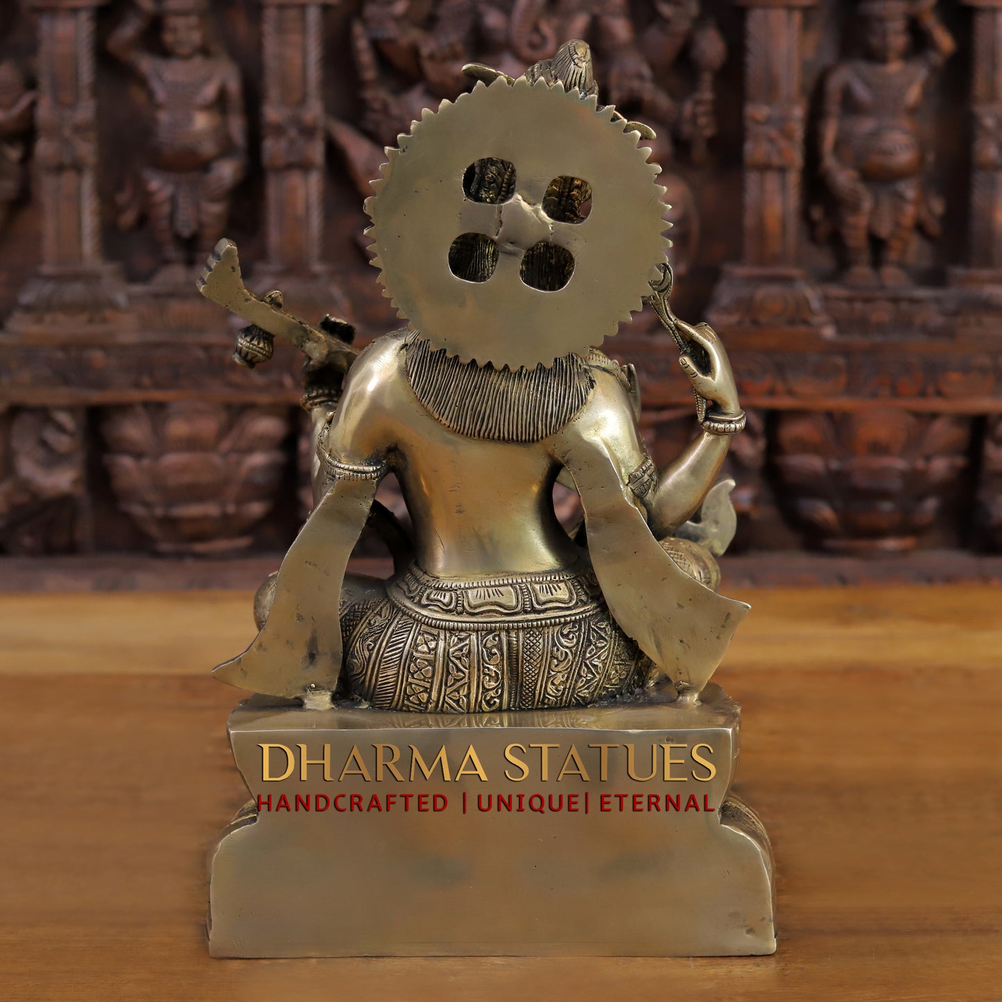 Brass Saraswati Statue, Golden Finish, 15.5"