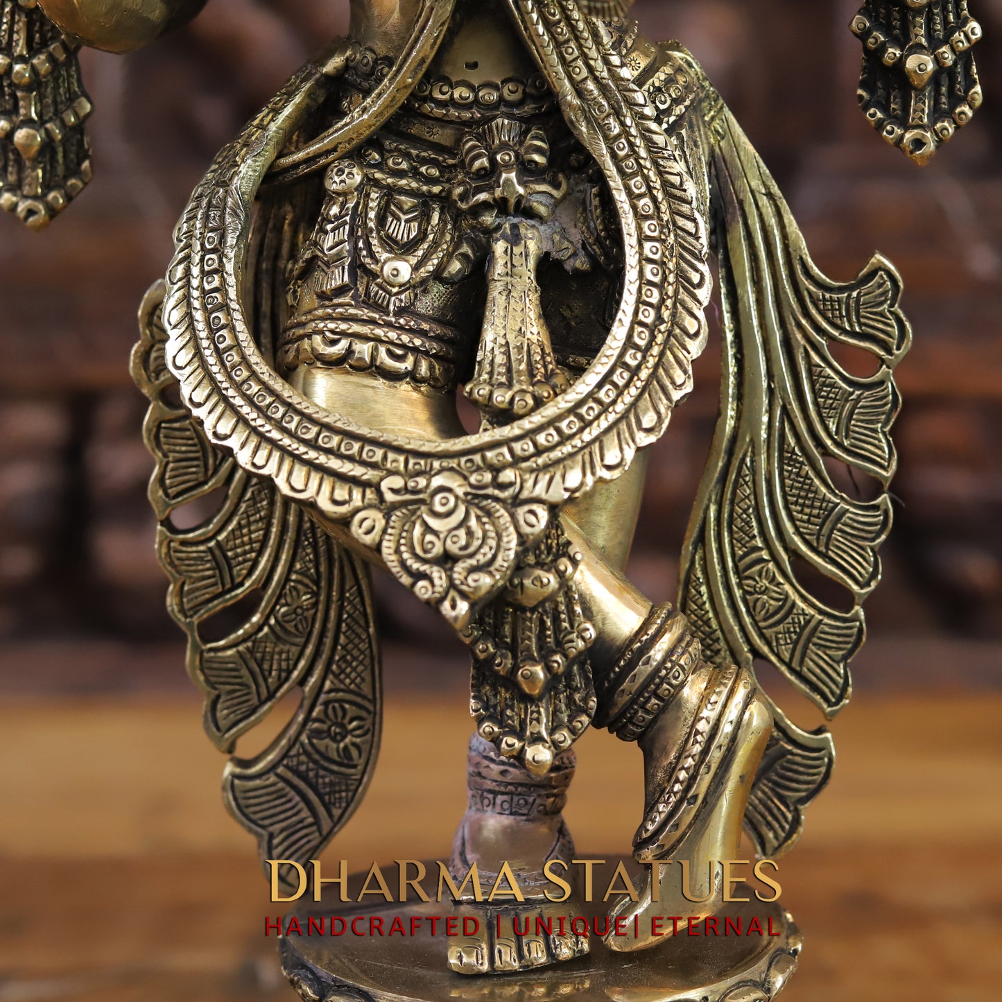 Brass Krishna Statue, Fine Golden Finish, 19"