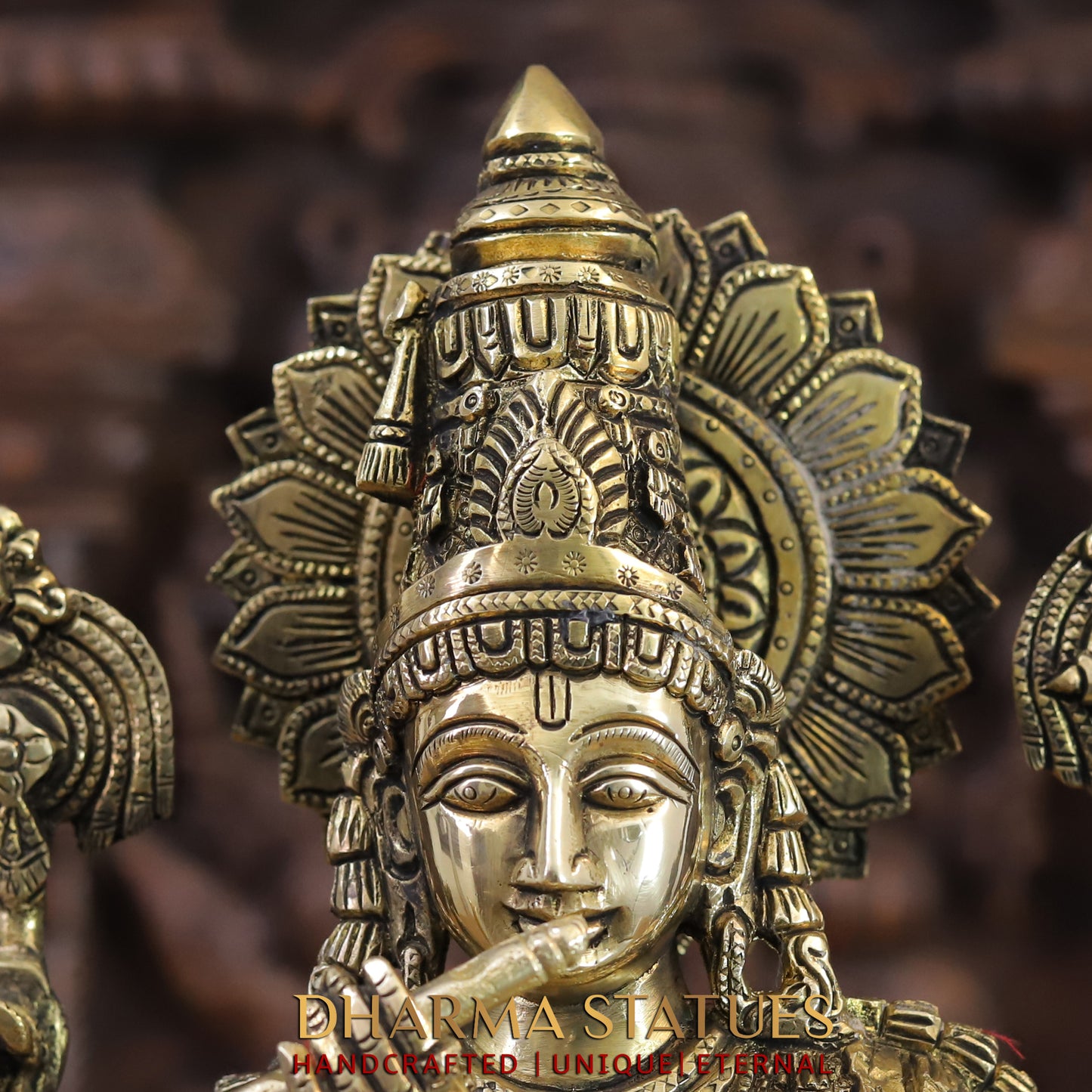 Brass Krishna Statue, Fine Golden Finish, 19"