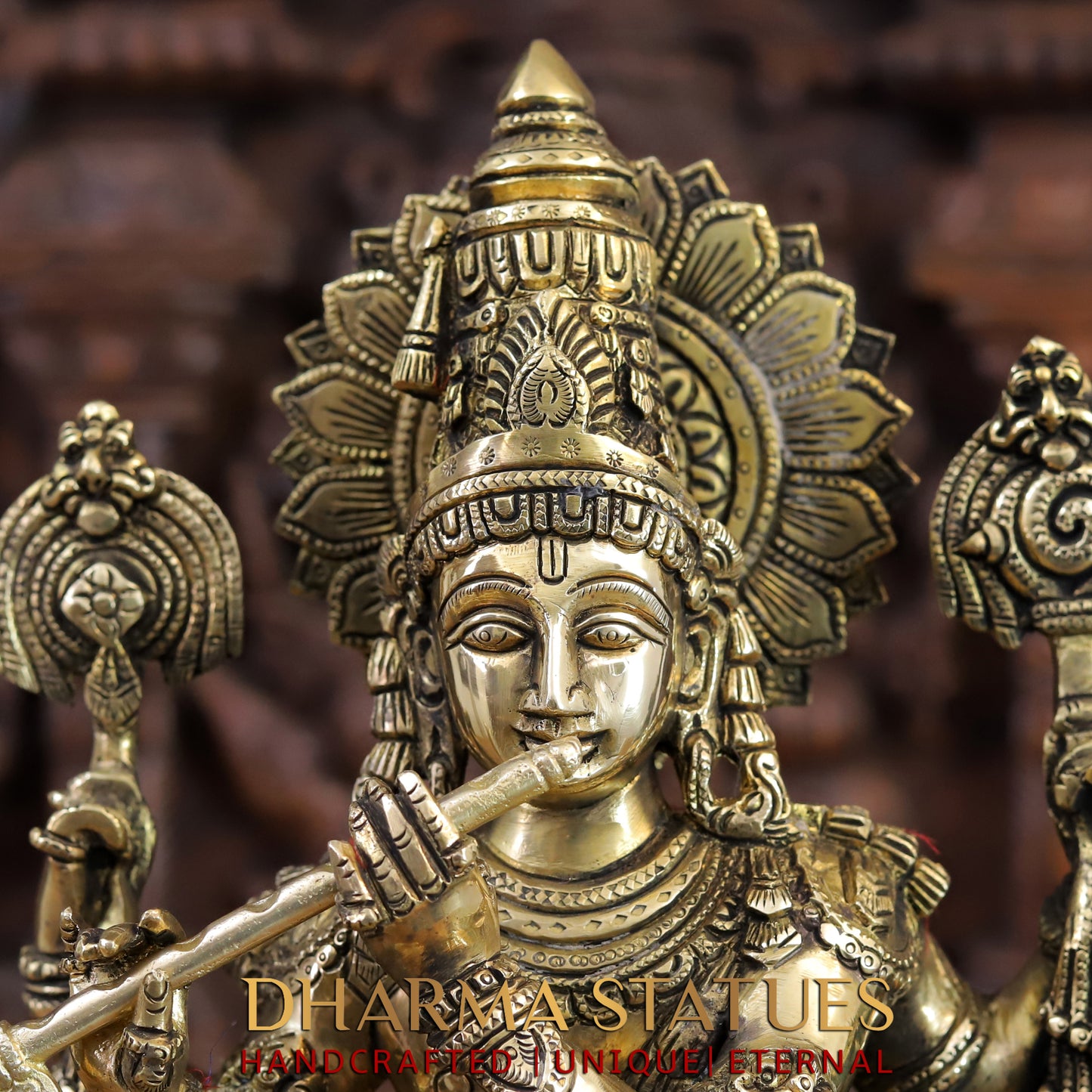 Brass Krishna Statue, Fine Golden Finish, 19"