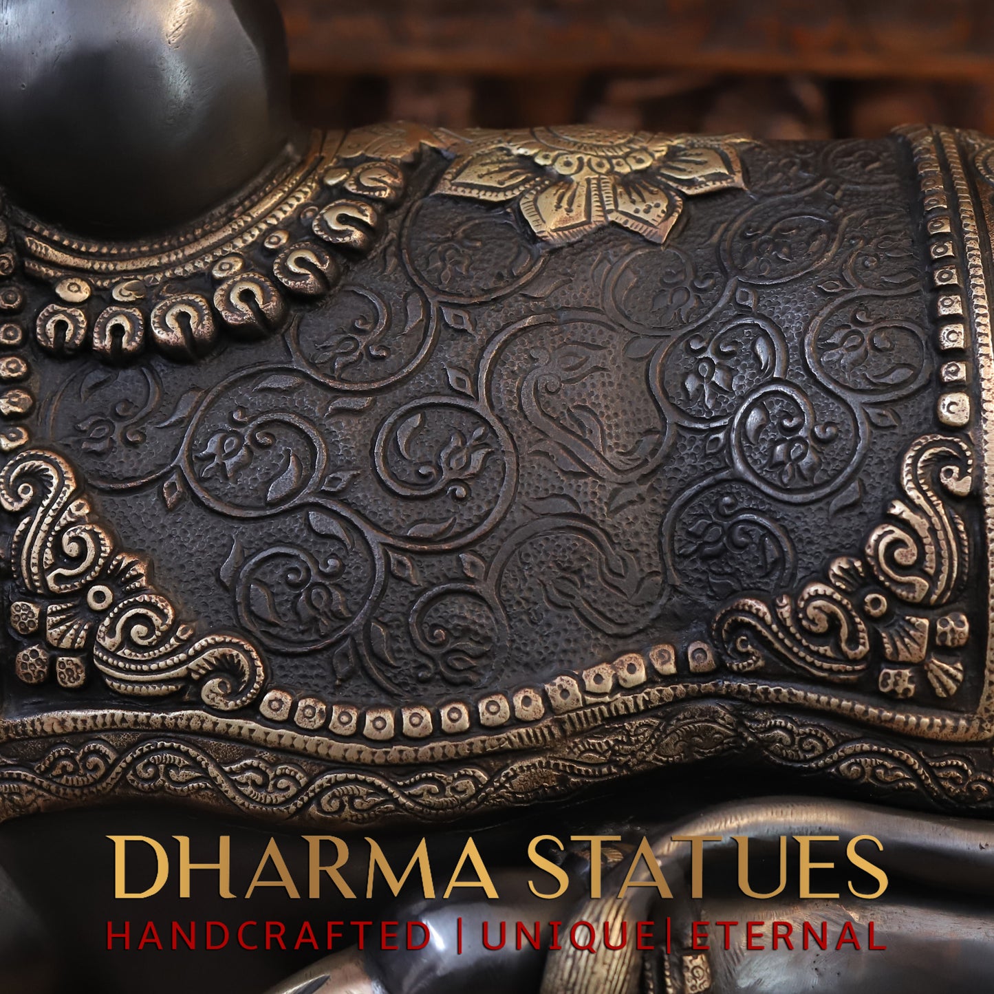 Brass Nandi Idol, Shiva's Guardian, Black Patina & Golden Finish, 14"