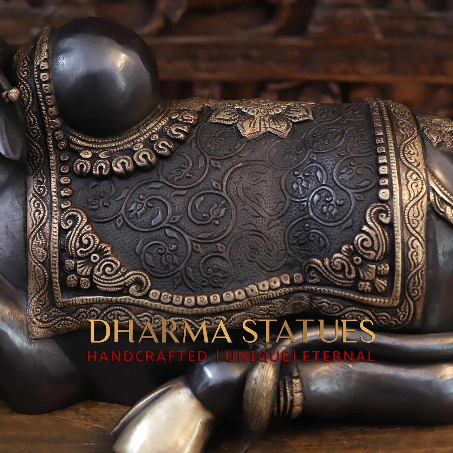 Brass Nandi Idol, Shiva's Guardian, Black Patina & Golden Finish, 14"