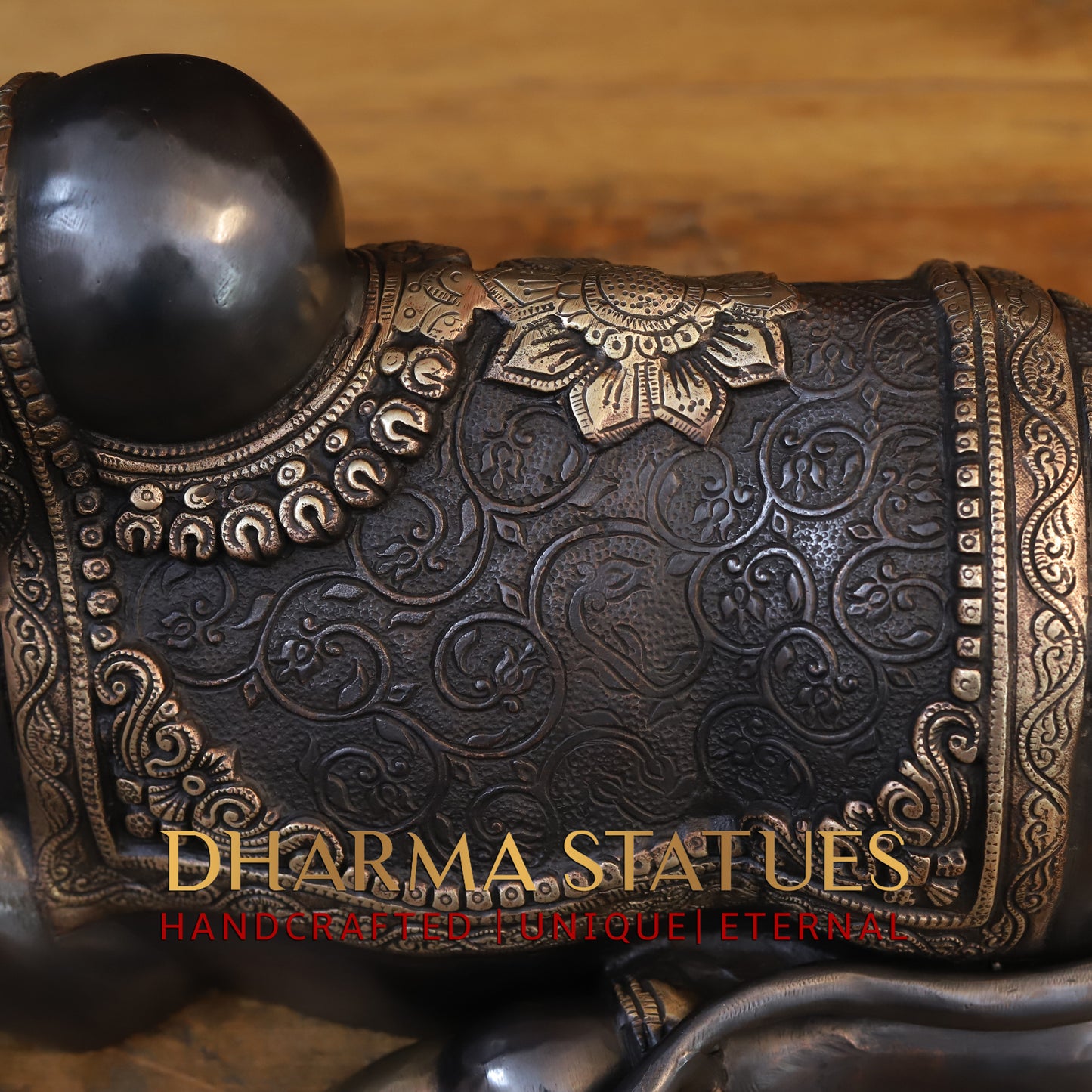 Brass Nandi Idol, Shiva's Guardian, Black Patina & Golden Finish, 14"