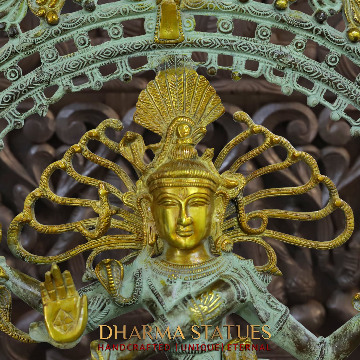 Brass Natraj Idol, Embodiment of Rhythm and Creation, Green Patina with Golden Finish 29"
