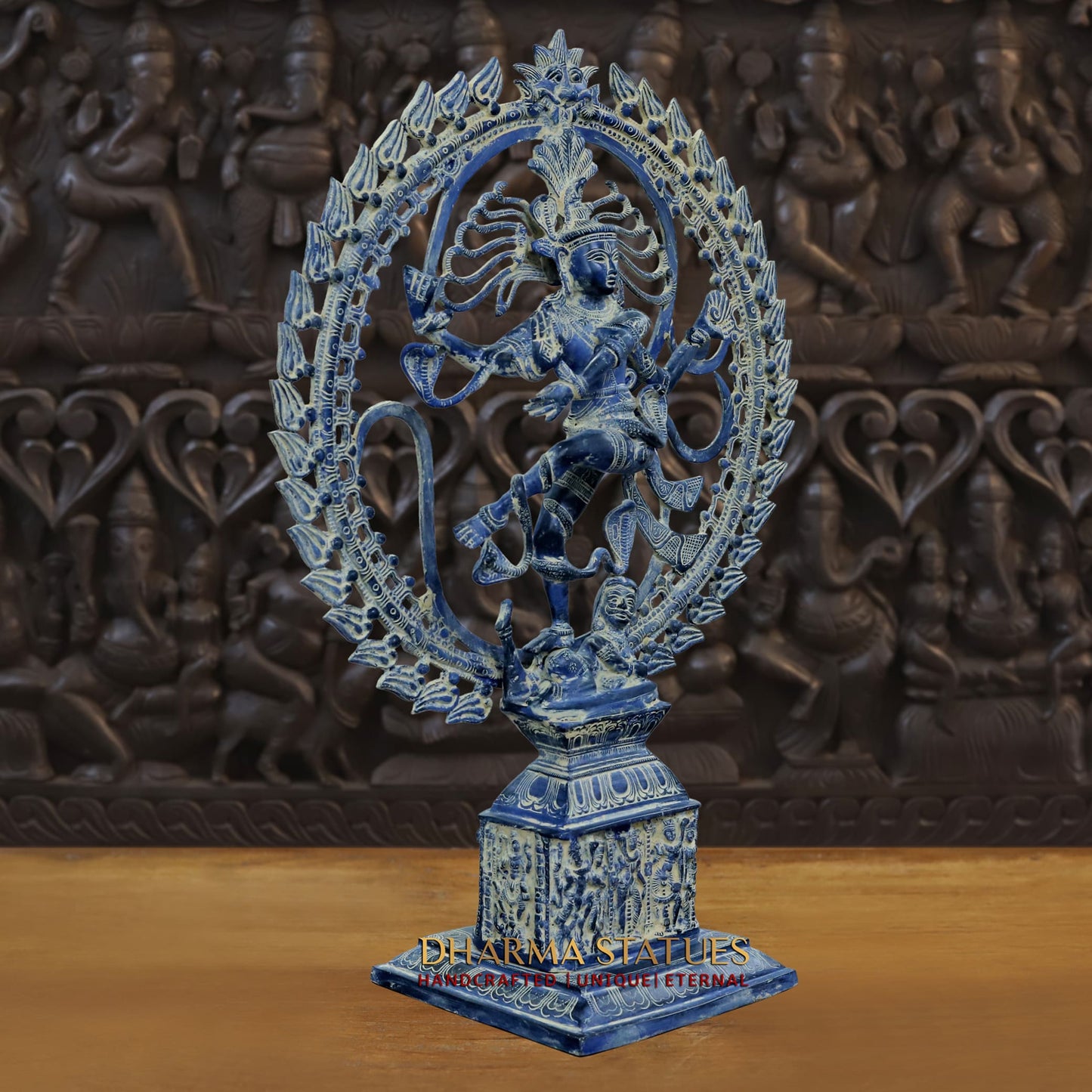 Brass Natraj Statue, The Cosmic Dancer in Striking Blue Patina, 28"