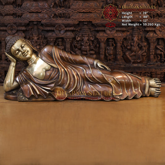 Brass Resting Buddha, Copper & Golden Finish, 19"