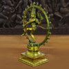 Brass Natraj Statue, Depicts Dancing Lord Shiva, Golden Finish with Green hues 15" side view