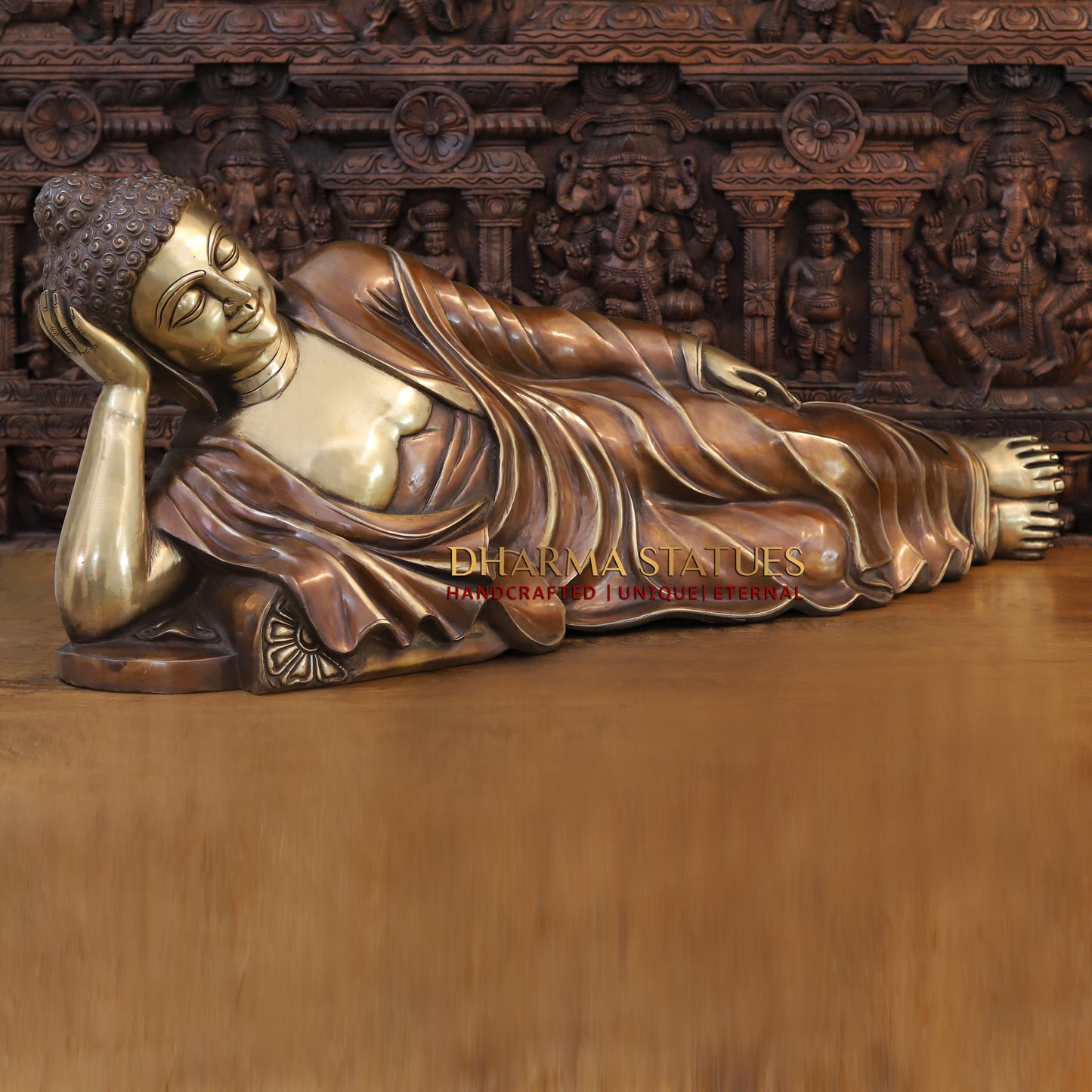Brass Resting Buddha, Copper & Golden Finish, 19"