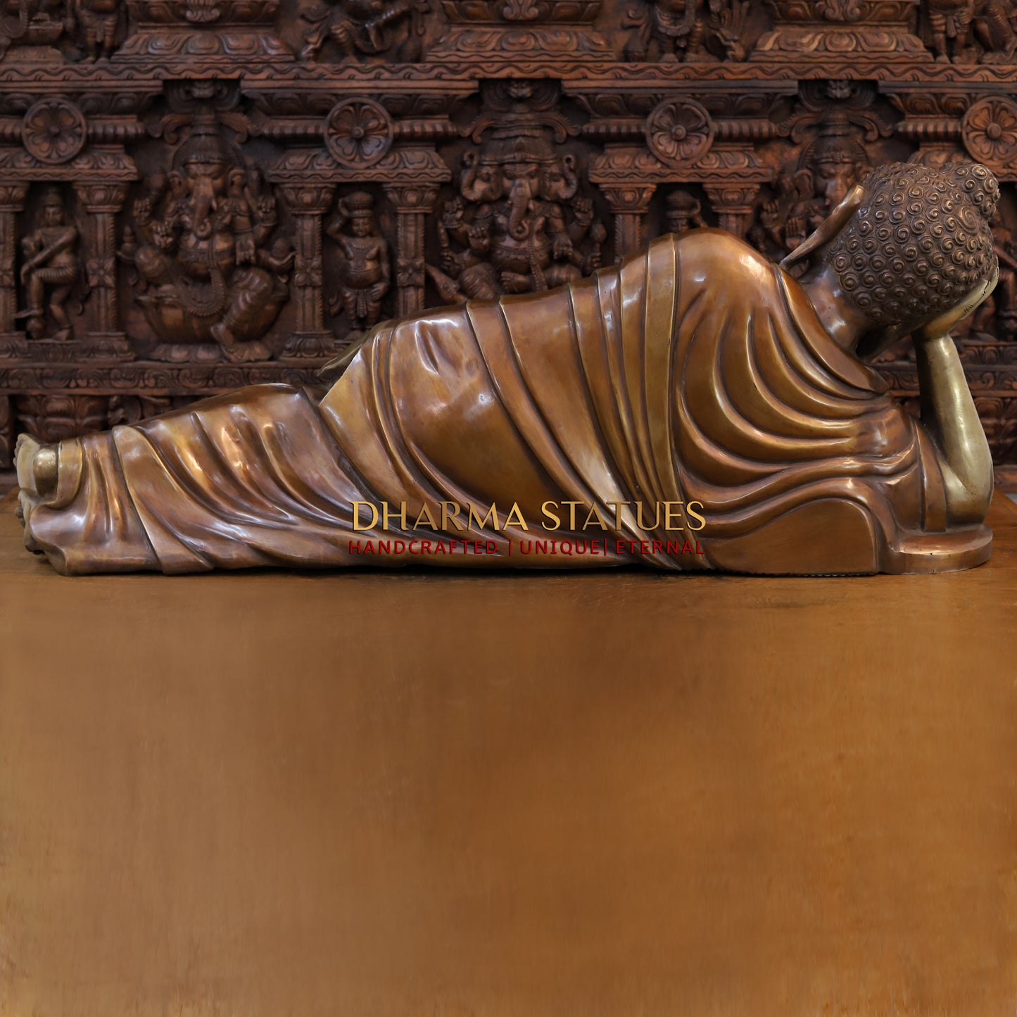 Brass Resting Buddha, Copper & Golden Finish, 19"