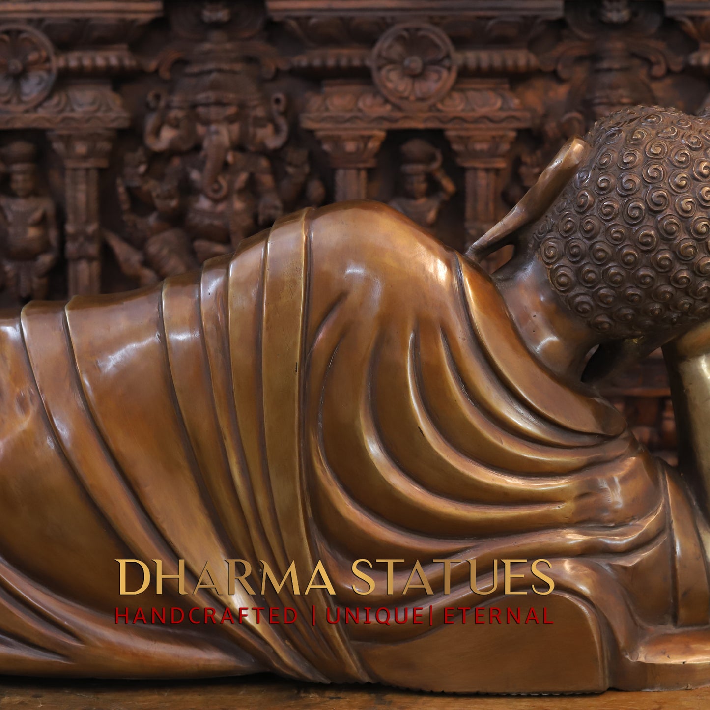 Brass Resting Buddha, Copper & Golden Finish, 19"