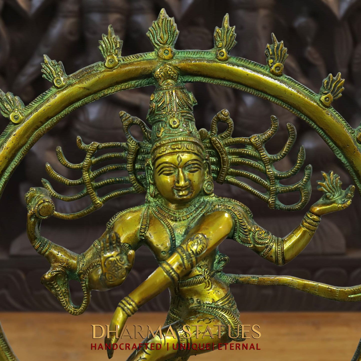 Brass Natraj Statue, Dancing Lord Shiva, Fine Emerald Golden Finish 15"